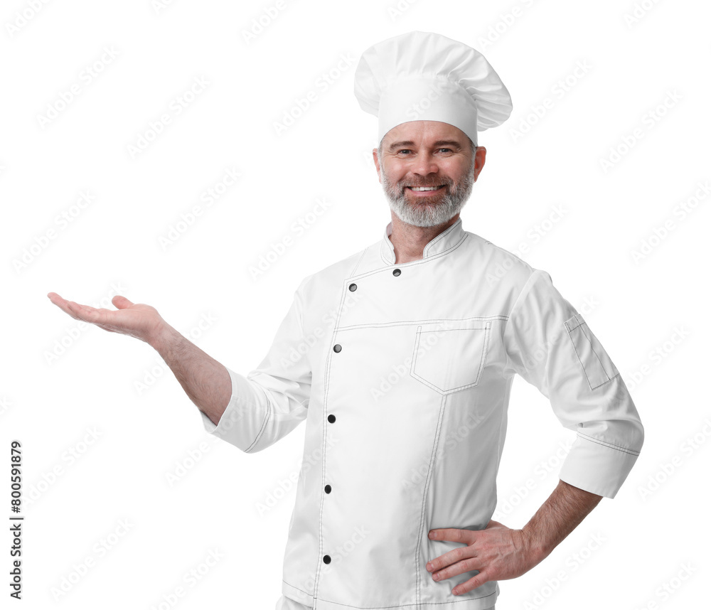 Happy chef in uniform posing on white background Happy chef in uniform posing on white background