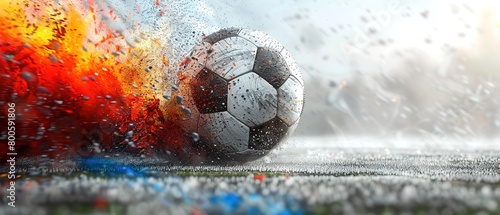 Soccer ball with explosion of particles