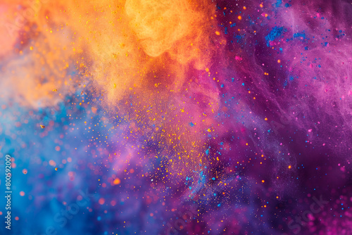 A vibrant color splash of Holi powder creating a mesmerizing and abstract background with space for text 