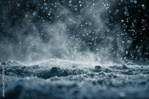 powdery snow flurry on deep black abstract winter background