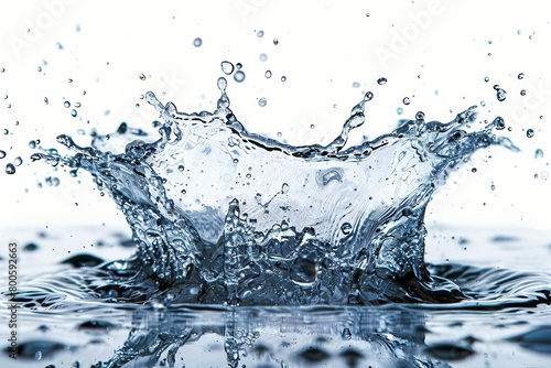 pure water droplets splashing dynamic liquid explosion closeup on white