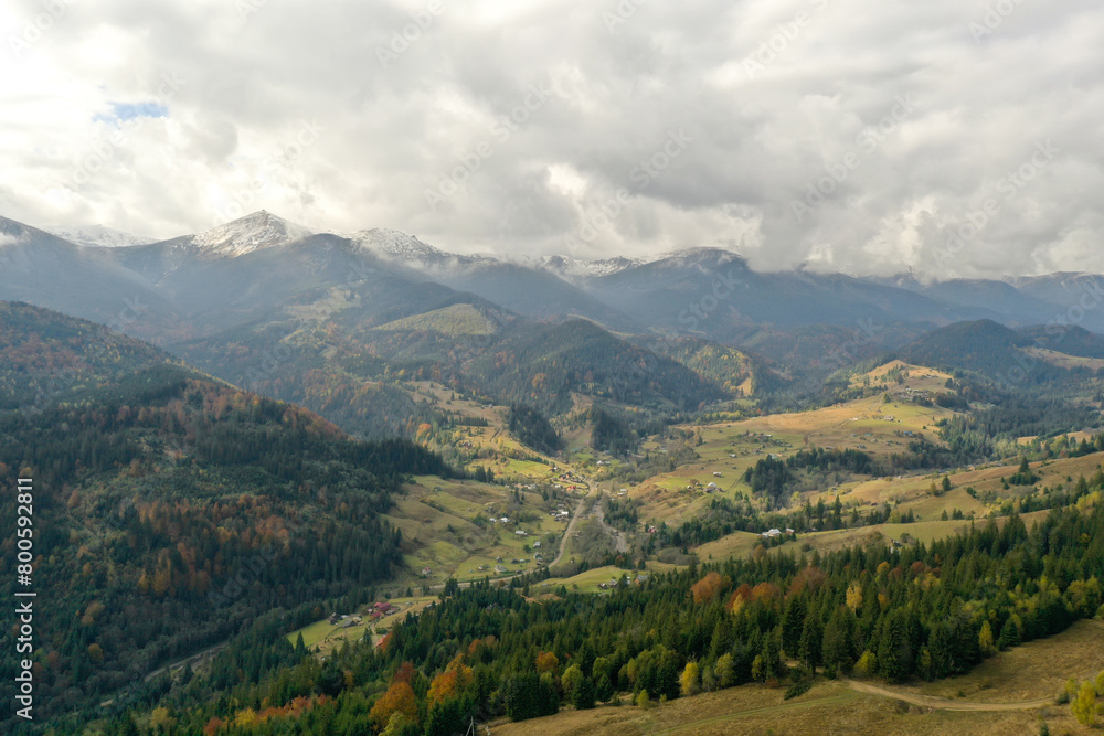 Aerial view of beautiful mountains on cloudy day Aerial view of beautiful mountains on cloudy day