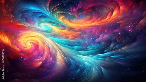An image cosmic journey through a psychedelic galaxy, filled with swirling nebulae, celestial bodies, and pulsating colors