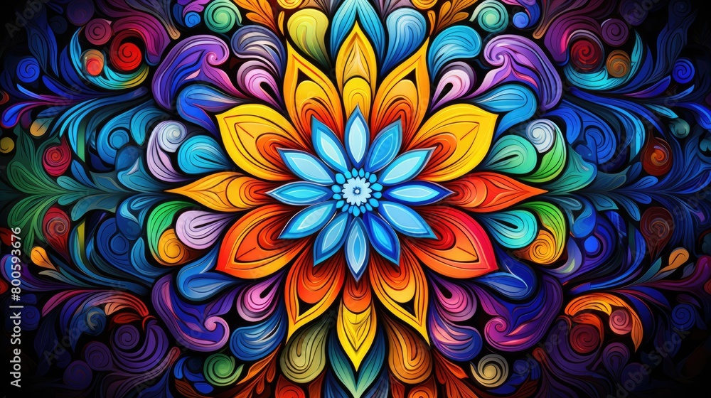 A picture kaleidoscopic explosion of vibrant colors and intricate patterns, reminiscent of a psychedelic trip