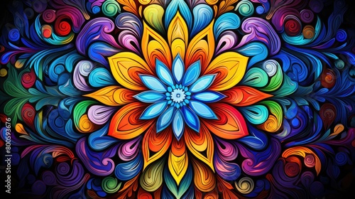 A picture kaleidoscopic explosion of vibrant colors and intricate patterns, reminiscent of a psychedelic trip