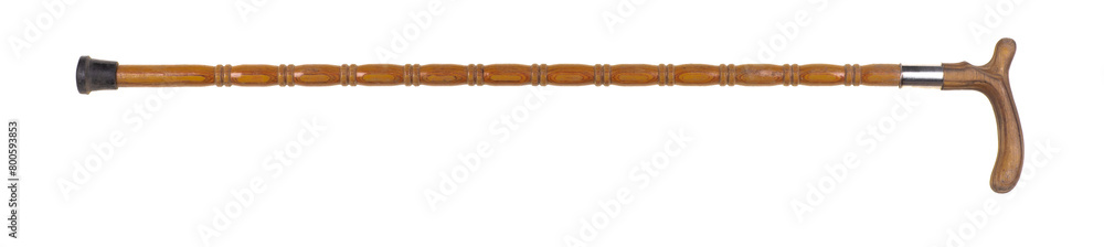 vintage carved wooden cane isolated on white background