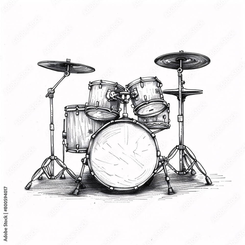Monochrome Drum Kit Illustration Stylized Drum Set Artwork Abstract ...