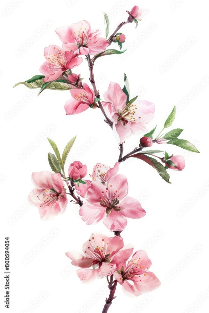 A graceful image of pink cherry blossoms with soft white background, emphasizing the beauty and detail of each petal