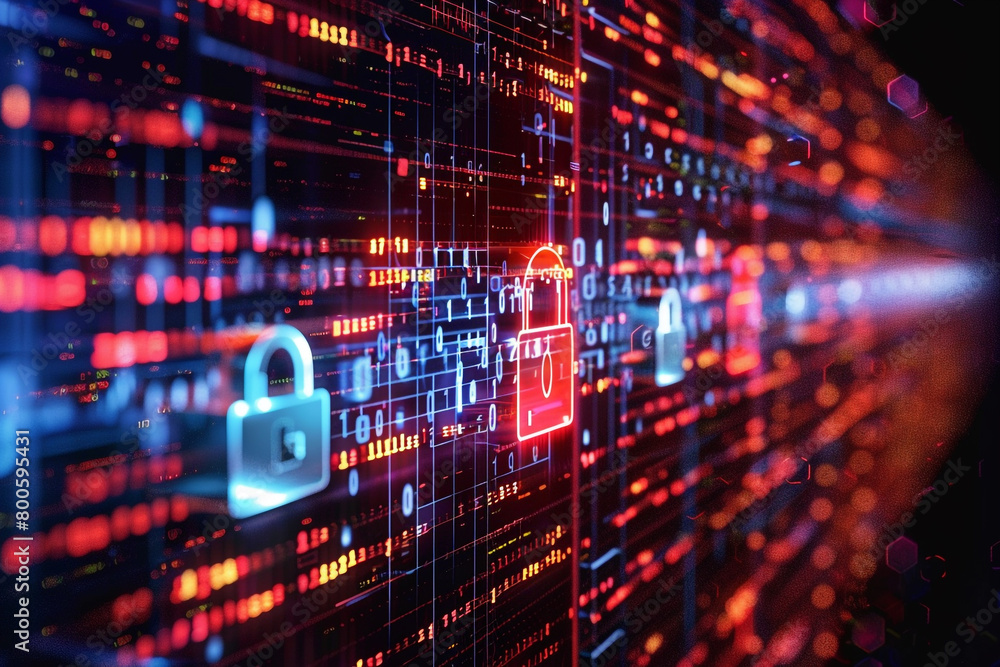 Obraz premium Abstract concept of a cyber-security barrier protecting digital information 