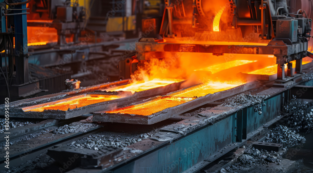 Worker in industrial factory working on steel production manufacturing line Worker in industrial factory working on steel production manufacturing line