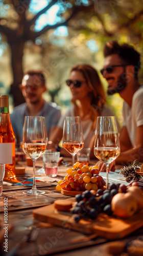 A group of friends enjoys a wine tasting at a French winery sampling traditional regional wines