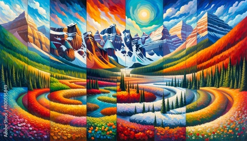 Banff through the cycle of four seasons, with changes in color and mood.