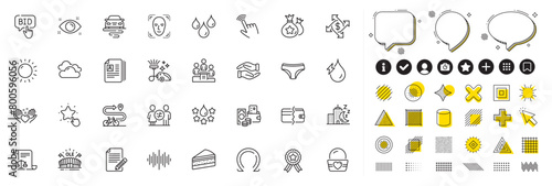 Set of Bike path, Route and Face detection line icons for web app. Design elements, Social media icons. Hydroelectricity, Cursor, Bid offer icons. Payment methods, Waterproof, Article signs. Vector