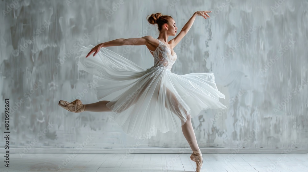 Naklejka premium Celebrate the elegance of a ballet dancer, poised mid-performance, capturing the grace and beauty of their craft.
