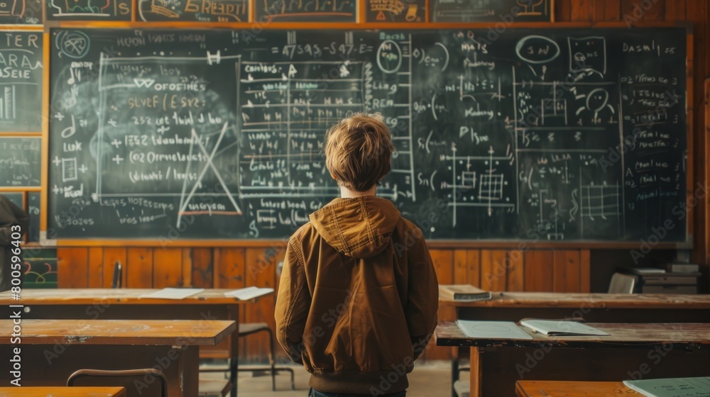 Frame the dedication of a teacher, standing before a chalkboard filled with equations, inspiring the next generation of thinkers. Frame the dedication of a teacher, standing before a chalkboard filled with equations, inspiring the next generation of thinkers.