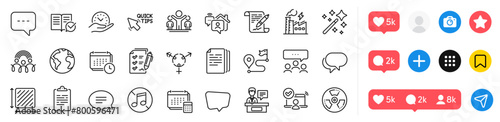 Chemical hazard, Journey and Online access line icons pack. Social media icons. Work home, Talk bubble, Account web icon. Chat, Safe time, Magic wand pictogram. Vector