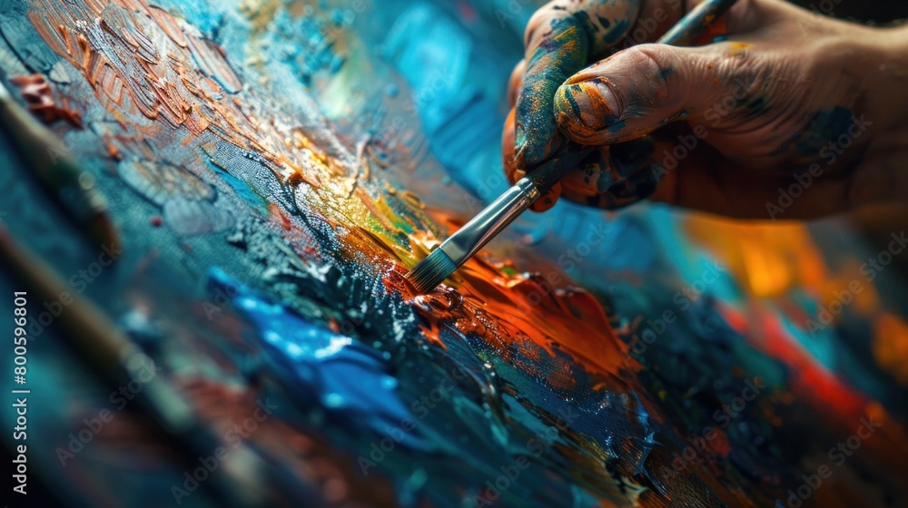 Showcase the creativity and passion of an artist, surrounded by their tools, lost in the process of creation.