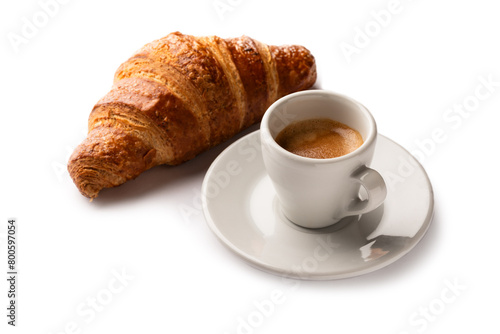 Tazzina di caff   espresso e cornetto  colazione italiana 