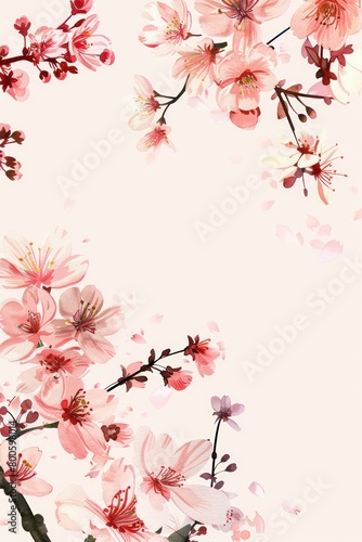 An elegant display of cherry blossoms arranged subtly against a soft, inviting background capturing nature's serene beauty