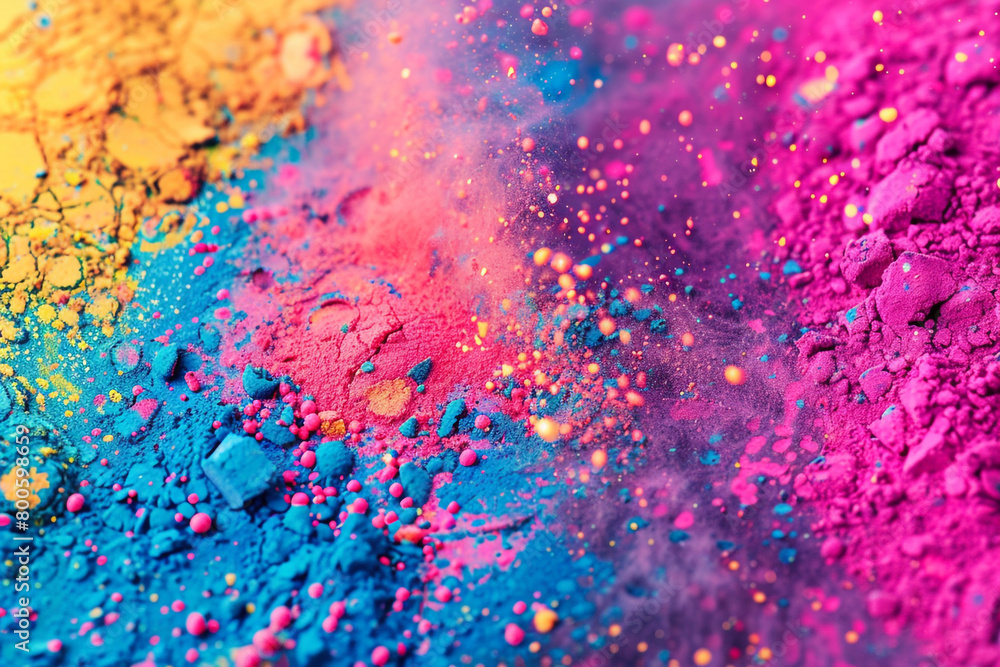 Abstract wallpaper of Holi paint splashes symbolizing the color festival in a vibrant and festive manner 