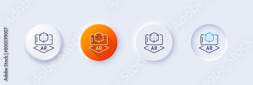 Augmented reality phone line icon. Neumorphic, Orange gradient, 3d pin buttons. VR simulation sign. 3d cube symbol. Line icons. Neumorphic buttons with outline signs. Vector