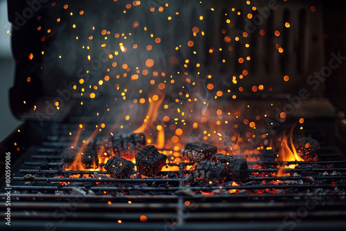 Embers smolder in a charcoal grill