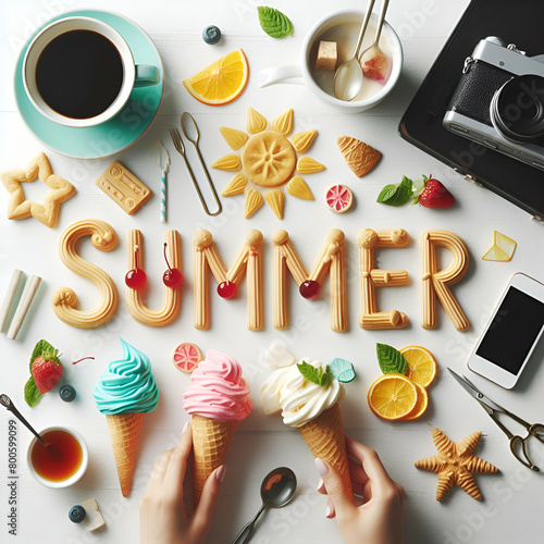 Refreshing summer, background, ice cream, vaciones photo