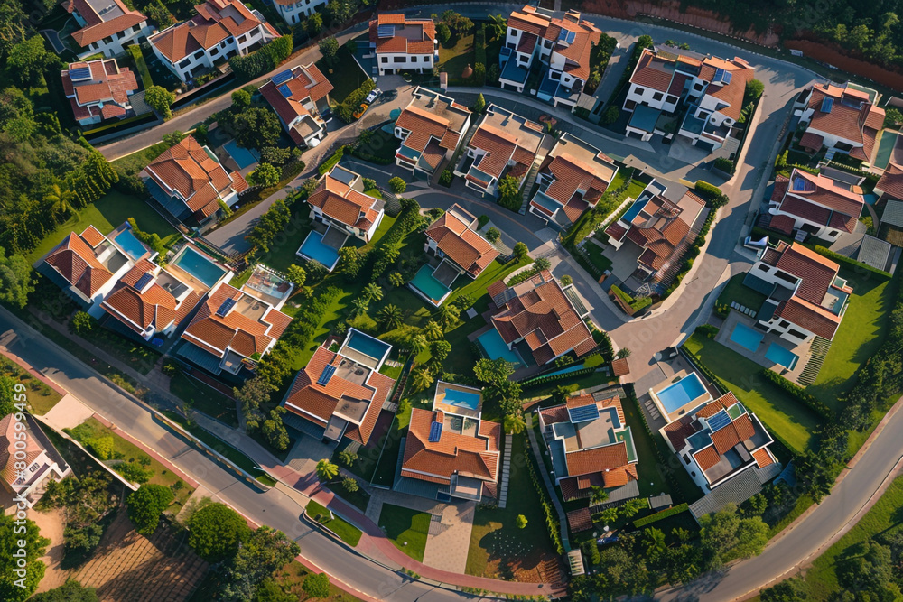Naklejka premium Aerial shot of a housing development illustrating residential real estate growth and investment opportunities 