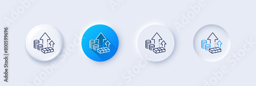 Inflation line icon. Neumorphic, Blue gradient, 3d pin buttons. Growth or Increase price sign. Change money symbol. Line icons. Neumorphic buttons with outline signs. Vector