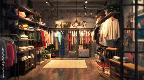 Creative Vintage Boutique  Retail Store Interior Design with Cloth Hanger Dress Showroom Background