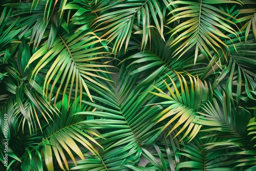 Palm Leaf Pattern, Lush Jungle Background, Exotic Tropic Foliage, Palm Leaves Silk Embroidery