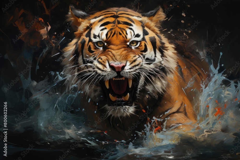 A illustration expressionistic painting of a tiger, focusing on capturing its energy and intensity A illustration expressionistic painting of a tiger, focusing on capturing its energy and intensity
