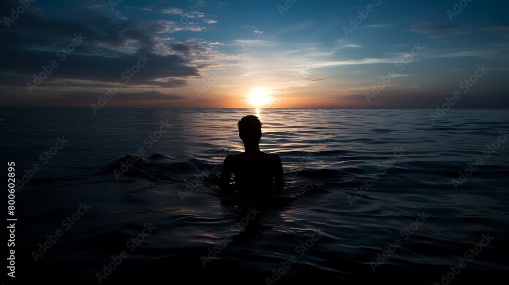 silhouette of a person in the sea silhouette of a person in the sea