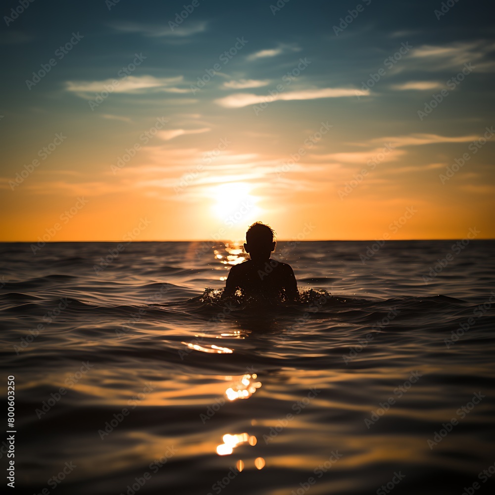 Fototapeta premium silhouette of a person in the sea