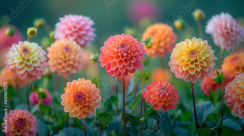 A vibrant field of dahlia flowers in an array of colors, their intricate petals creating a stunning display © Aniqa