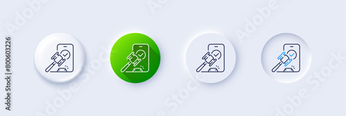Auction line icon. Neumorphic, Green gradient, 3d pin buttons. Bid offer sign. Act hammer deal symbol. Line icons. Neumorphic buttons with outline signs. Vector