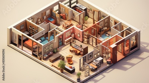 a picture isometric architecture drawing interior housing furniture set public housing