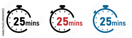 25 minutes vector icon. Twenty five minutes vector signs