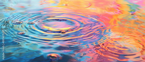 drops falling on the water in a multicolored lagoon