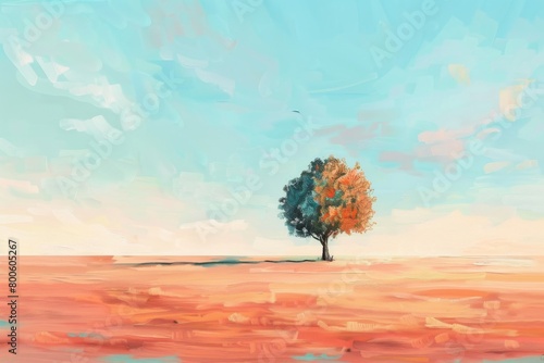 Minimalist Landscape with a Single Tree, Minimal Surreal Concept, Calm Gradient, Lonely Tree Landscape