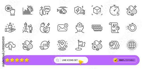 Εκτύπωση καμβά Bromine mineral, Green energy and Fireworks line icons for web app