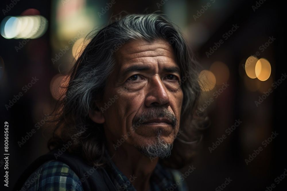Fototapeta premium A man with a beard and gray hair is looking at the camera