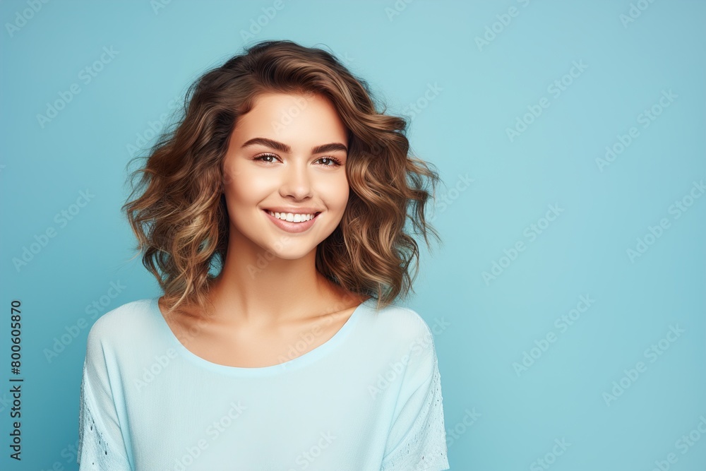 A woman with short brown hair and a blue shirt is smiling A woman with short brown hair and a blue shirt is smiling