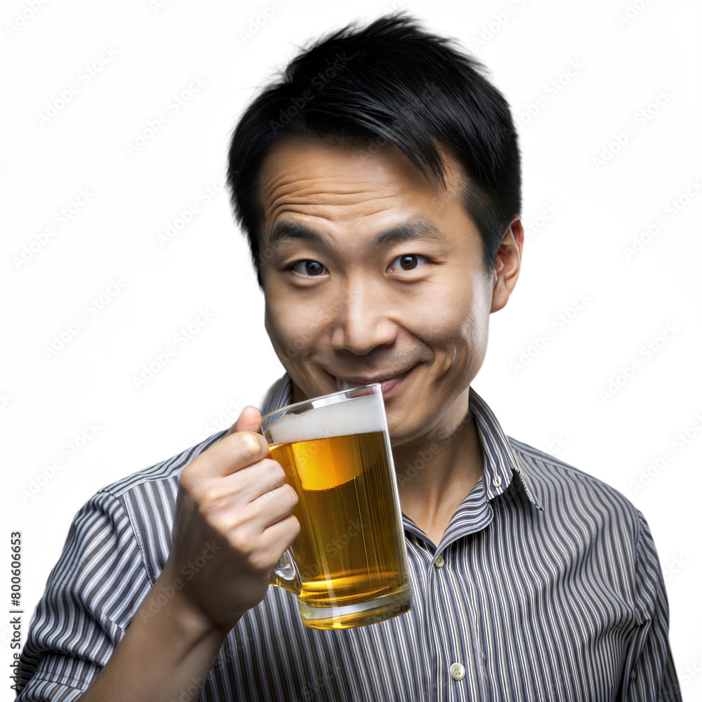 Man Smiling While Holding Beer Mug Against Transparent Background Man Smiling While Holding Beer Mug Against Transparent Background