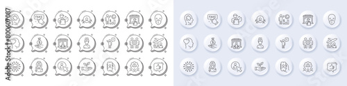 Like, Doctor and Passenger line icons. White pin 3d buttons, chat bubbles icons. Pack of Friend, User call, Delivery market icon. Employees teamwork, Medical mask, Fake information pictogram. Vector