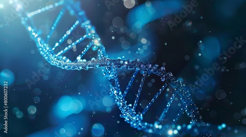 Vector abstract blue DNA double helix illustration with shallow depth of field. Mysterious source of life background. Genom futuristic image. Conceptual design of genetics information © Rashid