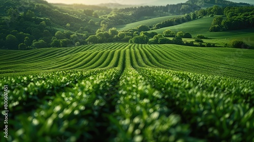 A lush green field with rows of corn