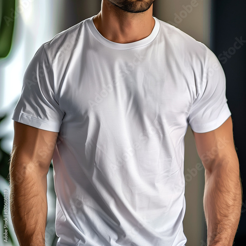 Handsome man model plain flat smooth white, white t-shirt mokup no logo