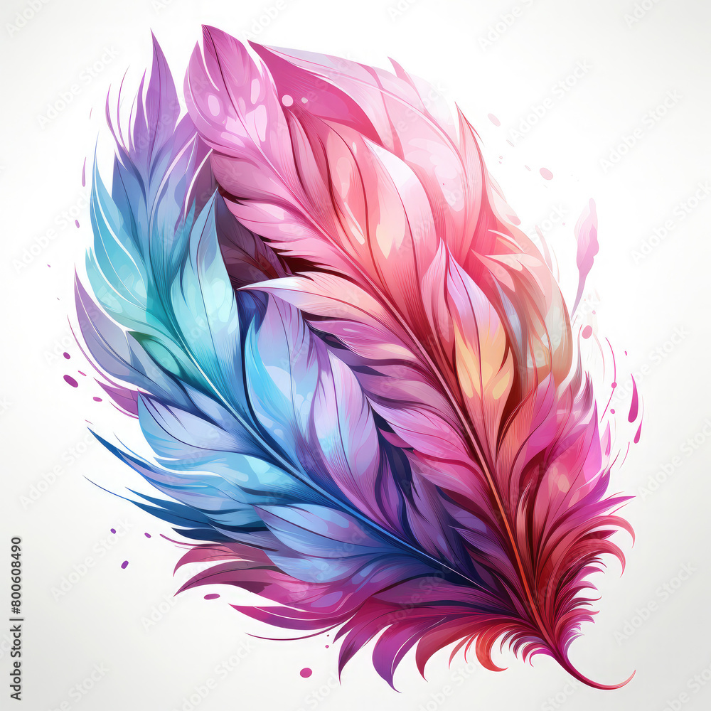 Fototapeta premium Watercolor soft pastel detailed feather in watercolor style vector, clipart Illustration, Generative Ai