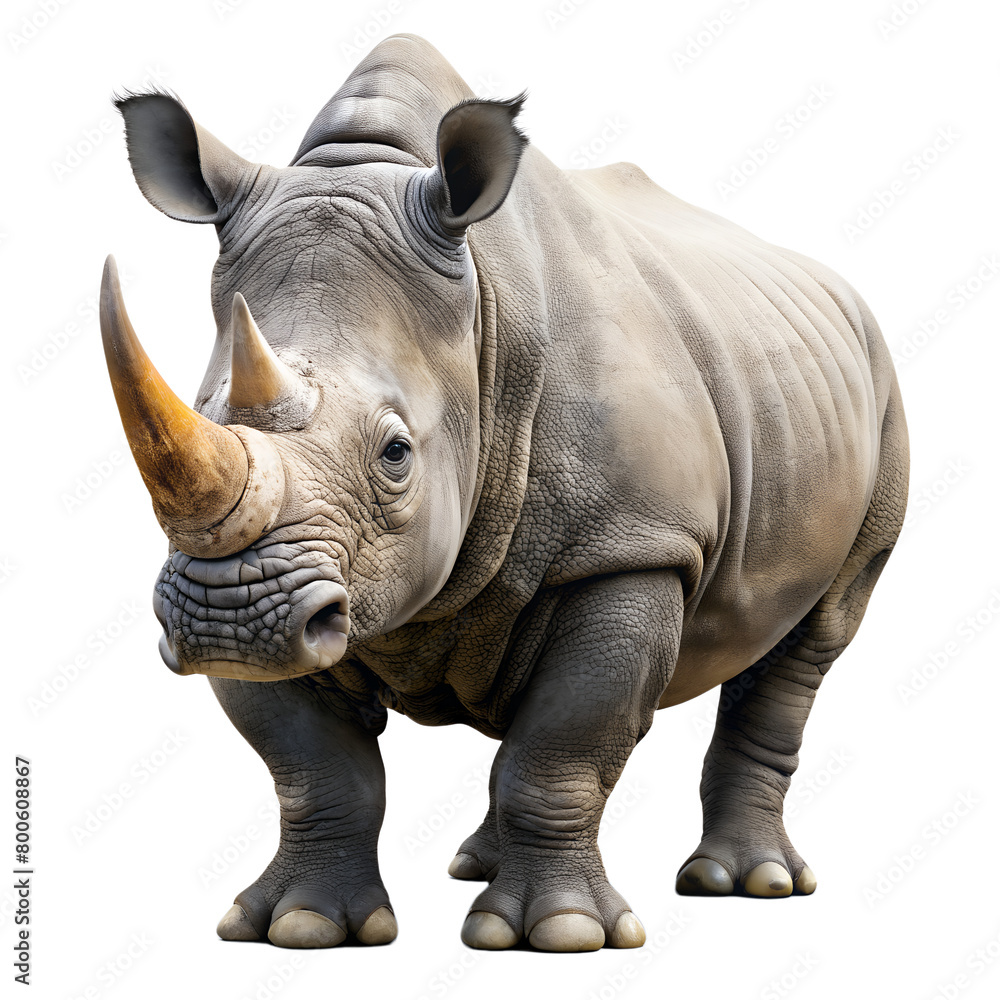 Fototapeta premium Rhinoceros Standing in Front of White Background